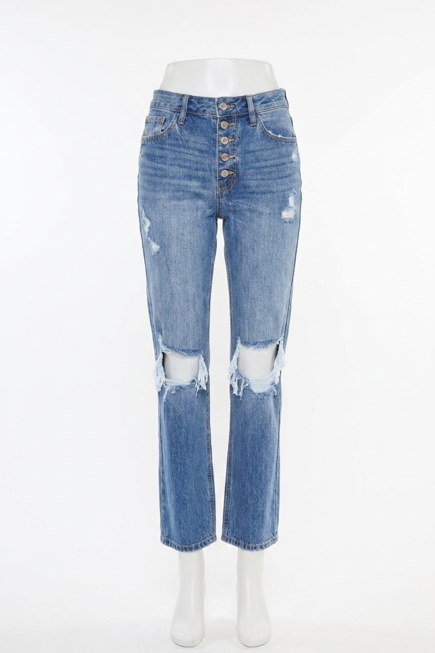 NEW KANCAN high rise button-fly rigid straight jeans in dark